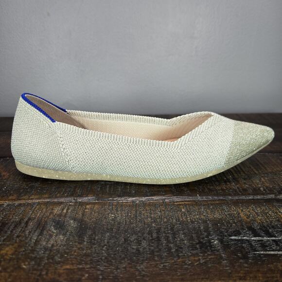 NEW Rothys The Point II Womens 5.5 Flats Slip On Ballet Shoes Silver White - Picture 5 of 11